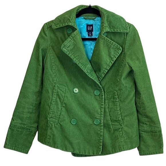GAP Maternity Green Corduroy Double-Breasted Peacoat Jacket XS - Picture 2 of 10